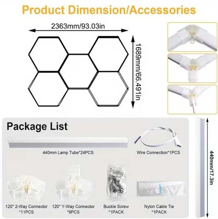 Шестоъгълна Hexagon LED система за осветление пчелни пити НОВО