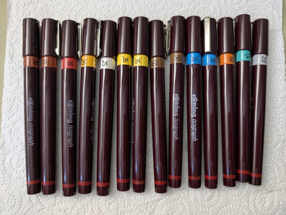 Set Rotring isograph tragator tus/stilou tehnic - diverse marimi (0.10