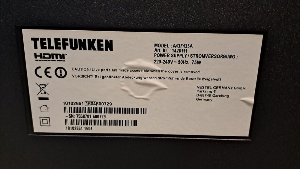 Телевизор 43инча Telefunken SMART с WI:FI -360в