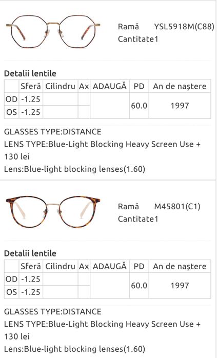 Ochelari de vedere (-1.25, PD60)