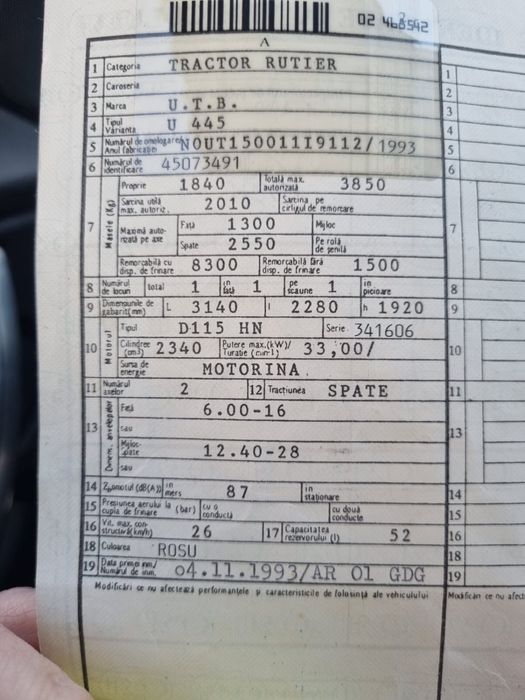 Tractor utb445 din 1993