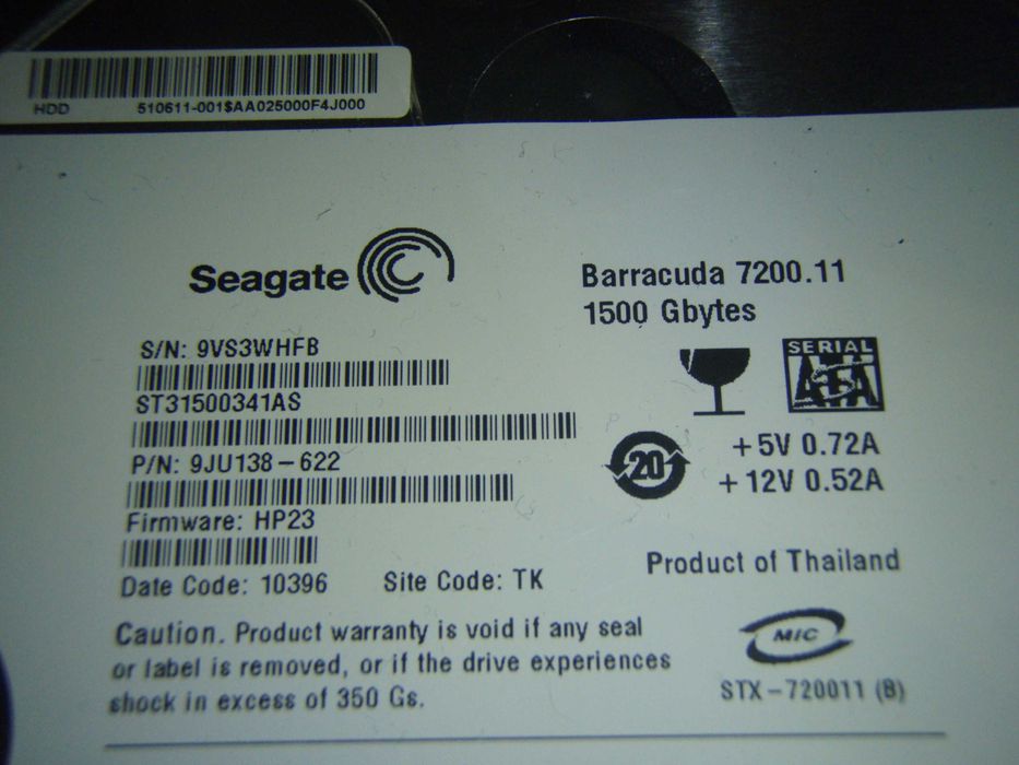 HDD desktop SATA (3.5") Seagate 1.5Tb la 7200 rpm, model: ST31500341AS
