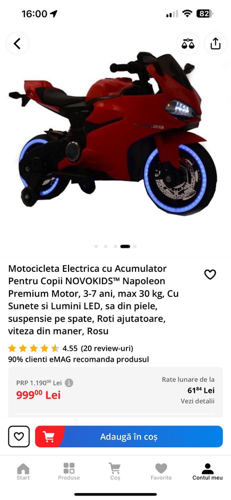 Motocicletă electrică copii factura emag