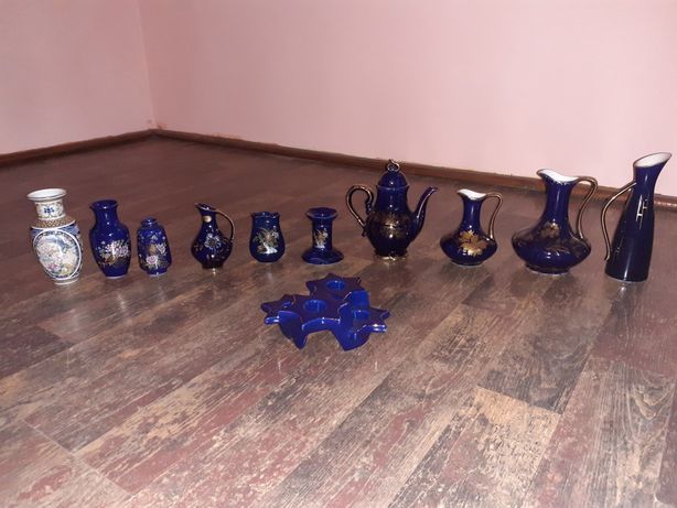 Ceainic, vaze, suport lumânare, obiecte decorative porțelan cobalt