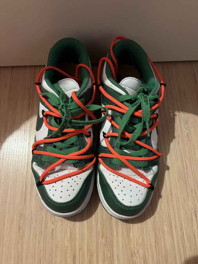 nike dunk low x off white pine green