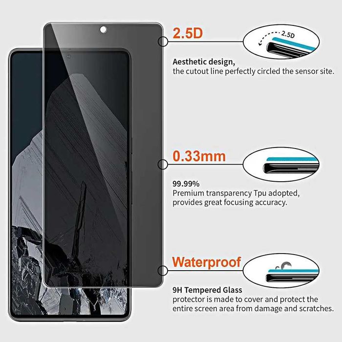 Защитное anti-spy стекло для Google Pixel 7