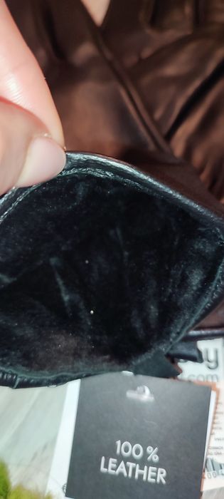 Manusi piele naturala, fina, negre, cu eticheta, marime M-L