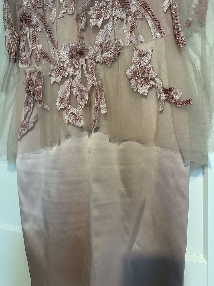 Rochie roz somon, evenimente, tull, dantelă