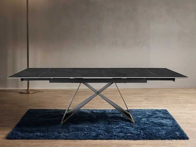 Разтегателна маса VERONA сив гранит – черна основа + 6 стола