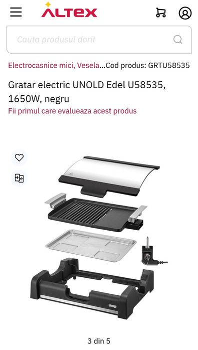 Grătar electric Unold Edel 1650 W , negru  art .no.660299