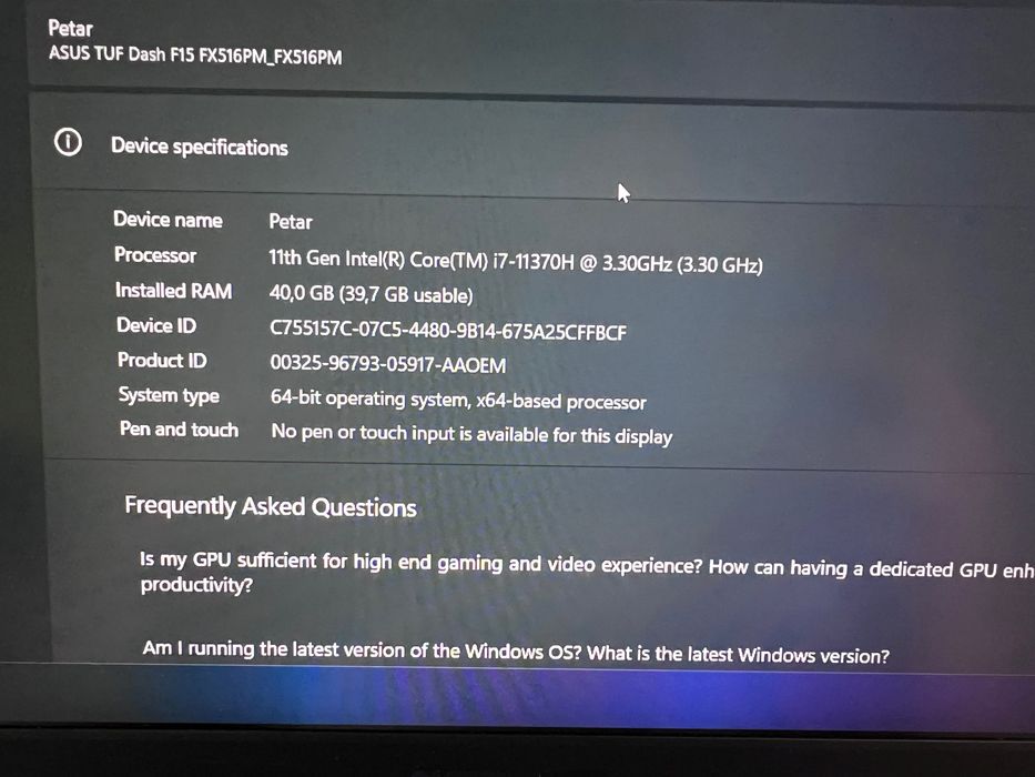 ASUS TUF Dash F15 (FX516PM) – Геймърски лаптоп