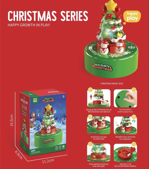 Cutie muzicala Craciun cu brad luminos si figurine rotative