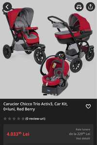 Carucior Chicco Trio Activ3, Car Kit, 0+luni, Red Berry