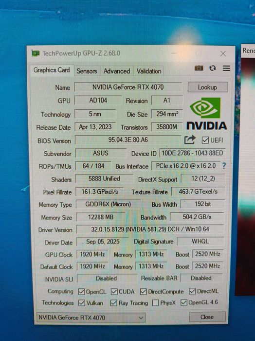 Nvidia ASUS DUAL RTX 4070 OC 12GB GDDR6x