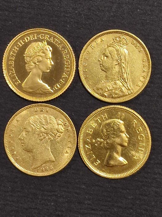 Златна Монета 1/2суверен Елизабет 1980,Виктория1892,1885,1/2Паунд 1960