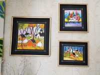 Set tablouri pictat manual acrilic cu rame unice