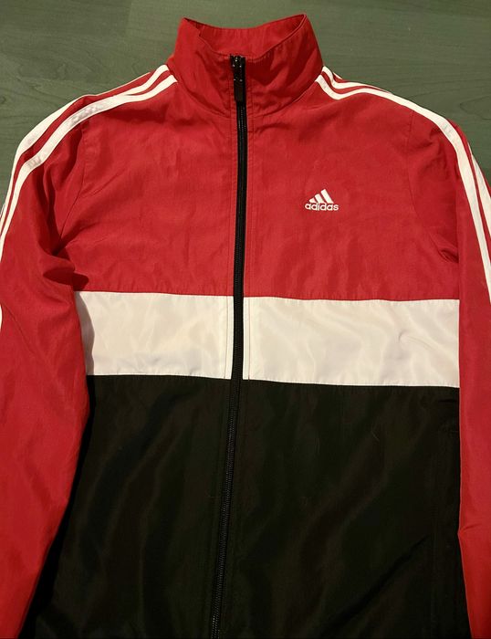 Original - Bluza de trening adidas rosie alba neagra de sport cu dungi