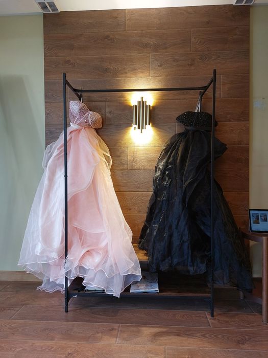 Официална рокля за бал или булка Органза Корсет Камъни Черна Розава