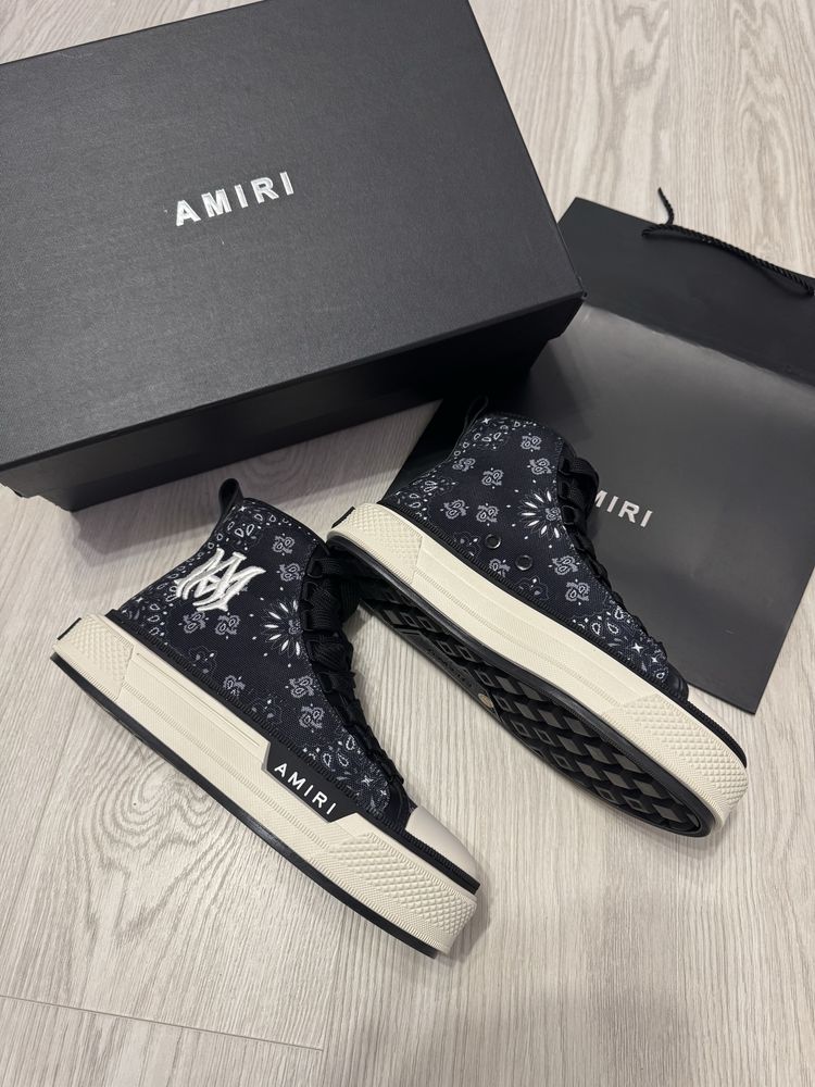 Adidasi Amiri High -Top Court Sneakers - Black/White Premium din Piele