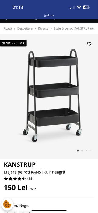 Etajeră pe roți KANSTRUP neagră
