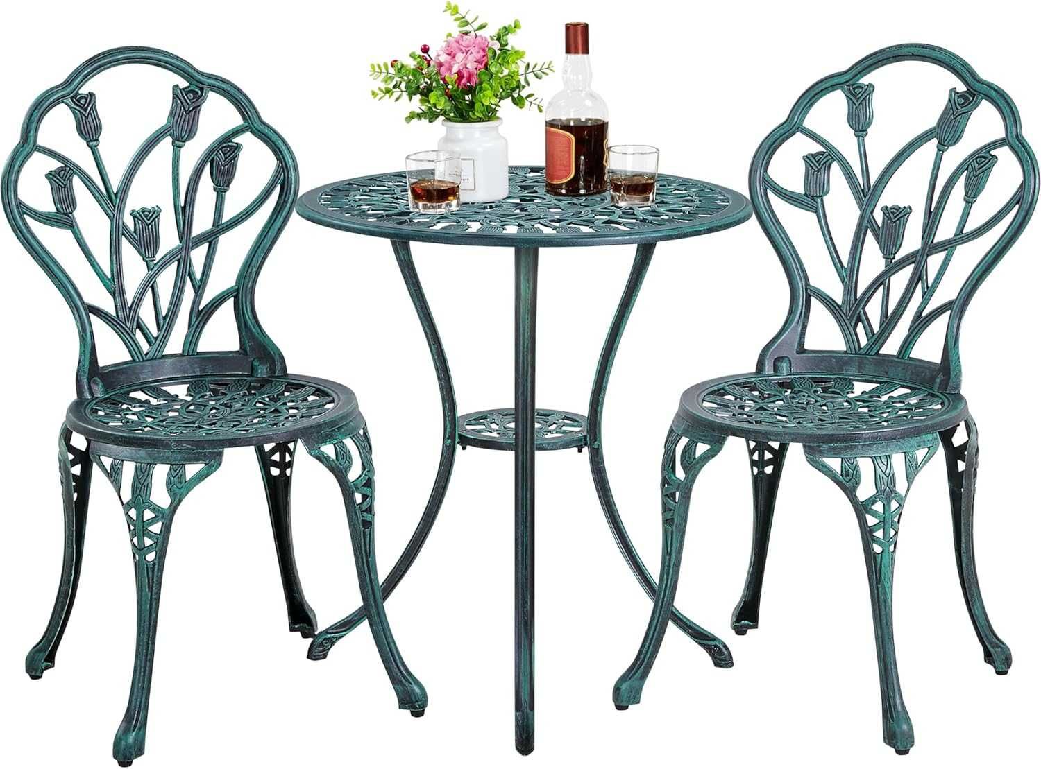 Set terasa 3 piese masa rotunda 44 cm si 2 scaune |YT 591940 Green