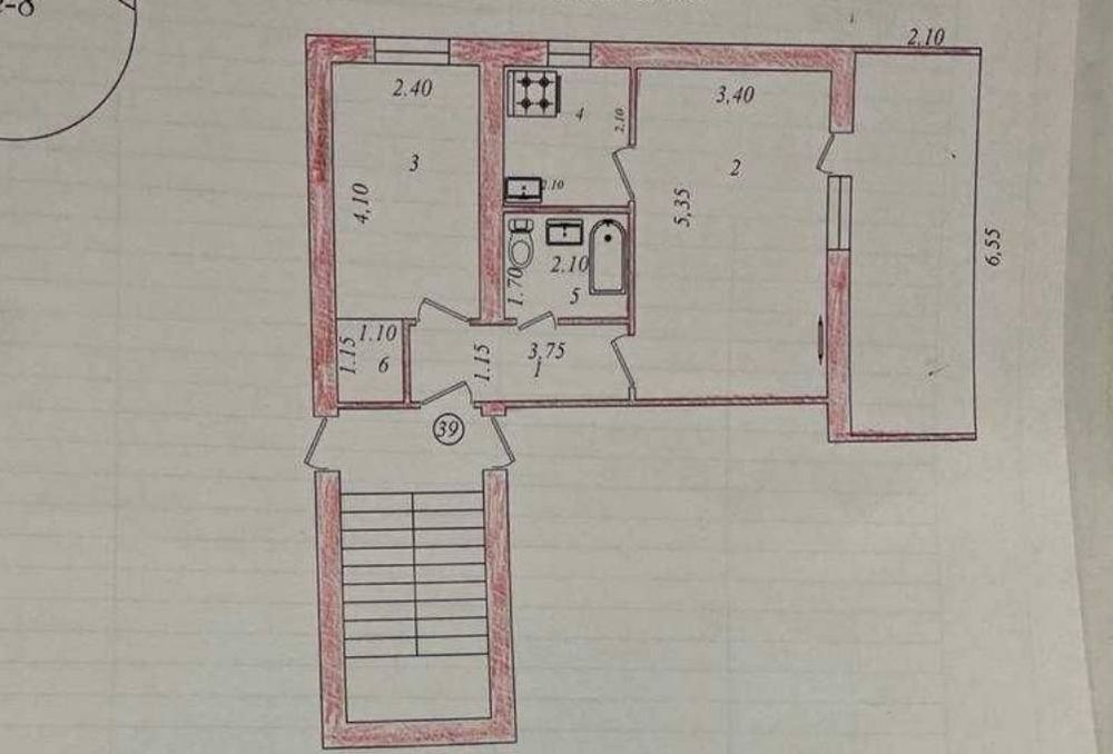 ^2×6 Балкон РАЗДЕЛКА! Чиланзар 8 квартал Кирпчный дом 2/4/4 Ор.Парус