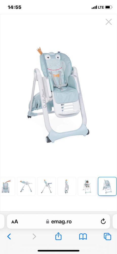 Scaun de masa Chicco Polly 2 Start 4roti, Froggy, 0 luni+