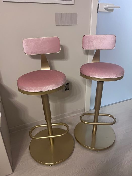 2 регулируеми бар стола – розов велур & злато, дизайнерски
