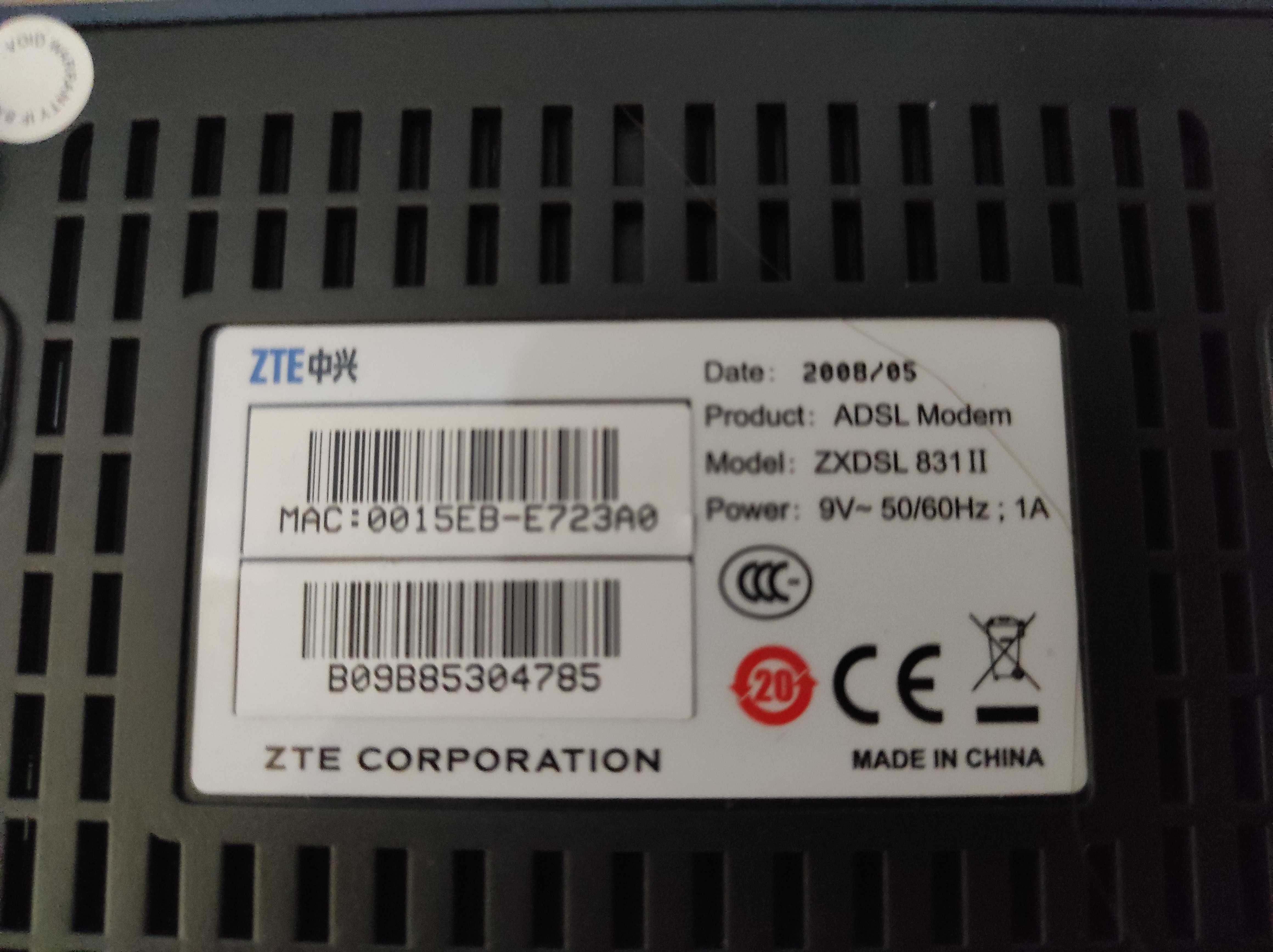 ADSL модем  ZTE, модел ZXDSL 831, 9V