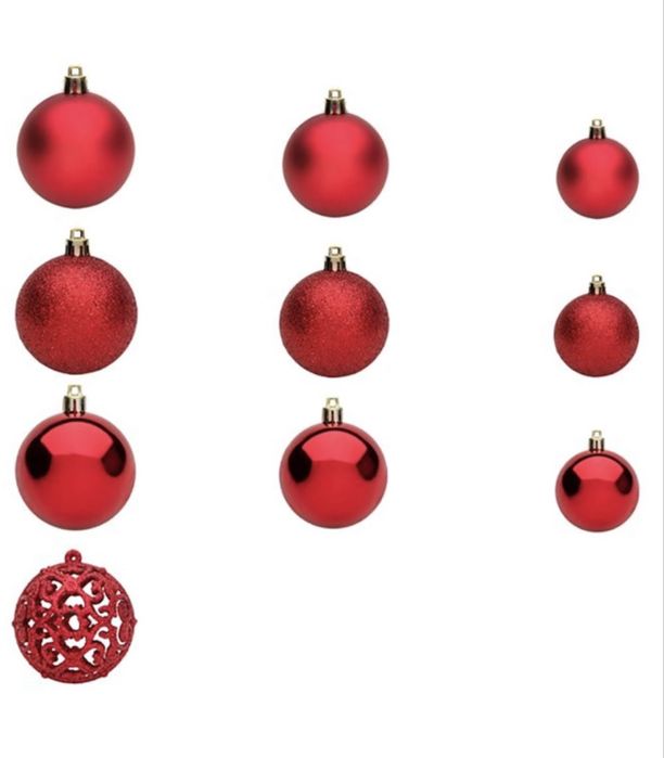 Комплект коледни топки, 50 броя, 3 размера, Мат, Блестящ, Перфориран