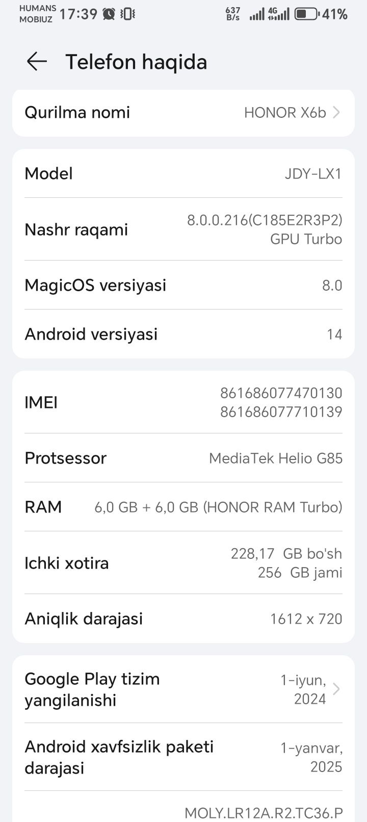 Honor x6b 256/6+6 super