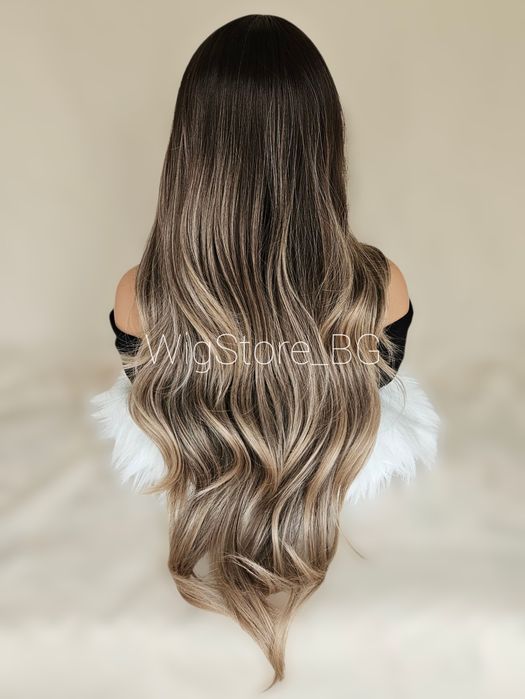 Кестенява омбре перука на вълни без бретон