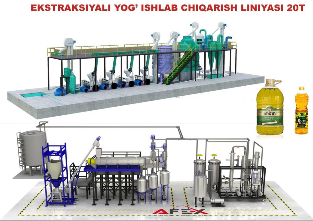 Завод по производству хлопкового масла Yog’ ishlab chiqarish 20T/sutka