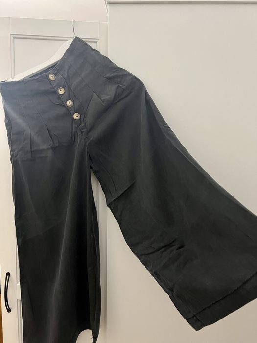 Pantaloni Zara largi evazati lungi XS denim negru nasturi