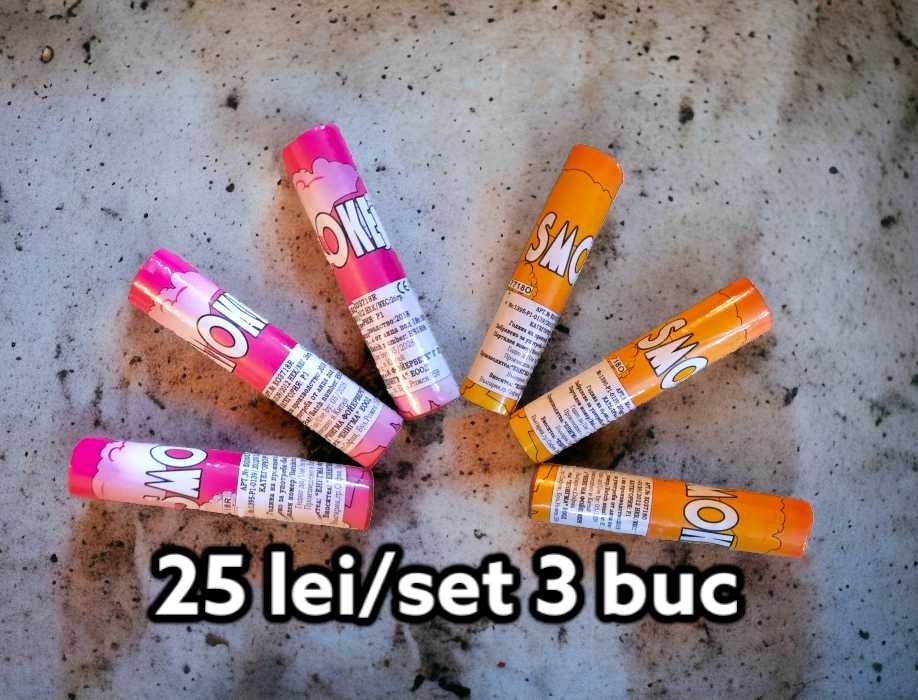 Fumigene colorate în culorile ROŞU şi PORTOCALIU, set 3 bucăţi