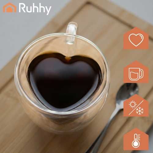 Чаши за кафе с двойно дъно - сърце / Стъклена термо чаша с двойно дъно