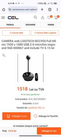 CAMERA web LOGITECH BCC950 Full HD rez 1920 x 1080 USB 2.0 microfon ne