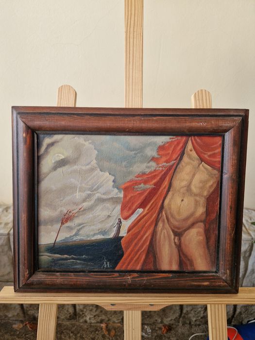 Прекрасна антикварна картина български автор платно масло