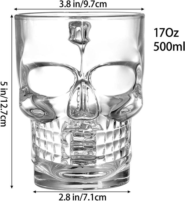 Pahar cu maner in forma de craniu 500 ml Halba din sticla pentru bere