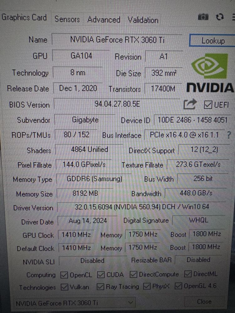 Видеокарта gigabyte RTX 3060ti AORUS
