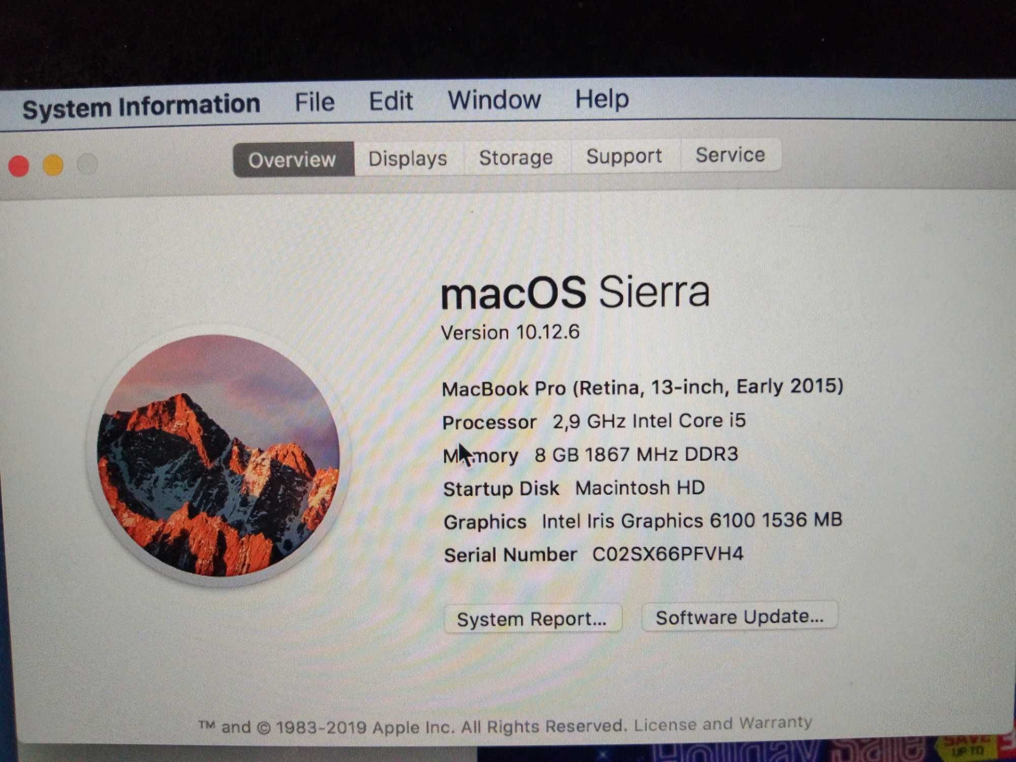 MacBook Pro 2015 13” 8GB ram 128 SSD Disk