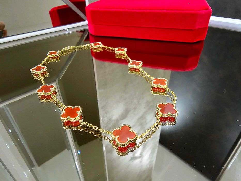 Van Cleef & Arpels VCA Gold Red 10 Motifs Alhambra Clover Дамско Колие