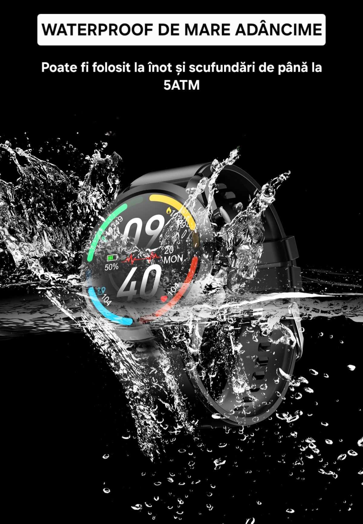 Smartwatch Medical: Glicemie/Inimă. EKG/PPG. Temperatura/Tensiune 5ATM