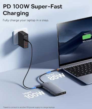 BASEUS докинг станция 13-в-1, USB хъб 13-портов, за два монитора