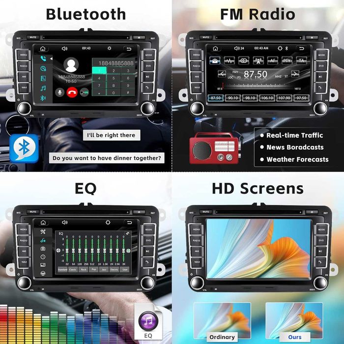 Hikity CarPlay авто радио с CD/DVD за VW Golf 5/6 Passat B6/B7 7"