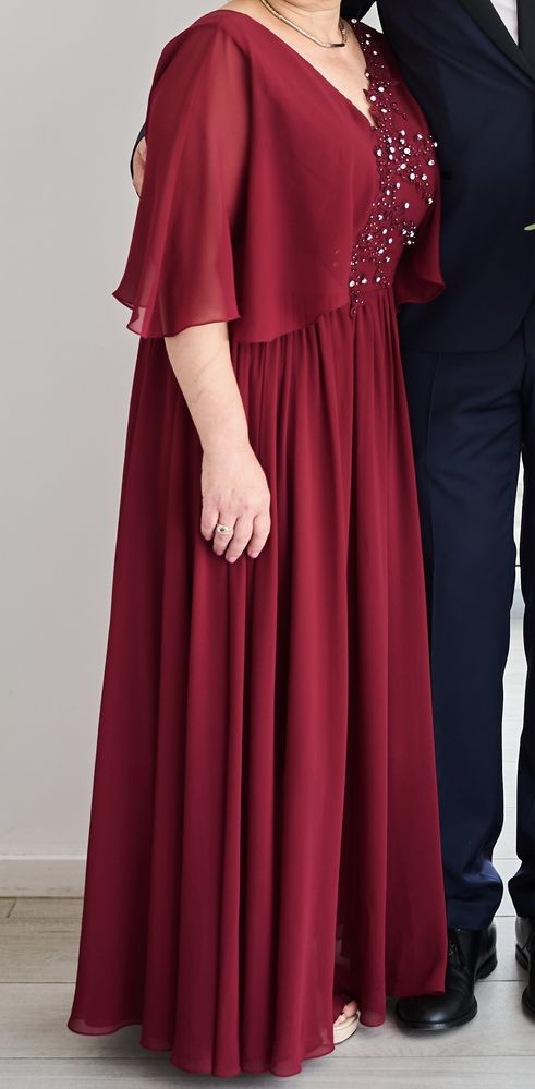 Rochie soacra/ ocazie/ nunta/ botez eleganta rosie bordo lunga voal