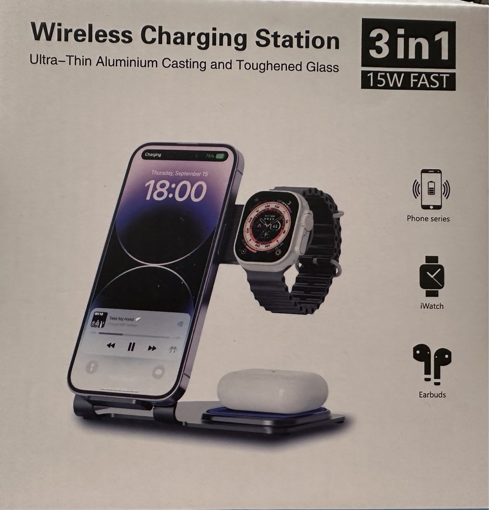 Iphone Apple Watch Air Pods - Statie Incarcare 3 in 1 Din Aluminiu