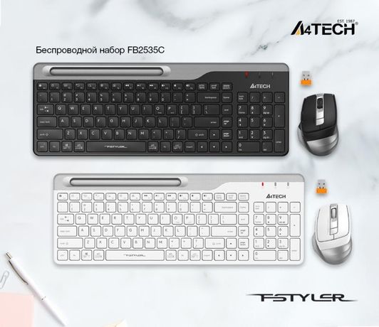Топ!Bluetooth Беспроводная клавиатура и мышка/мышь A4tech FB2535C