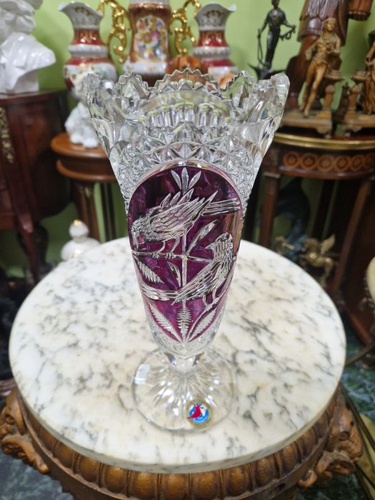 Прекрасна антикварна немска кристална ваза