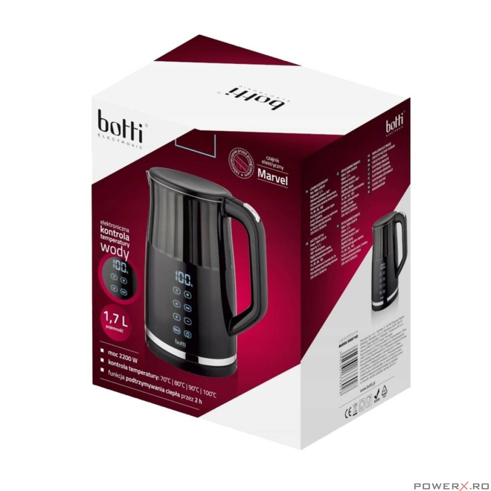 Fierbator electric Botti Marvel, cu afisaj led, negru, 2200W, 1.7l,